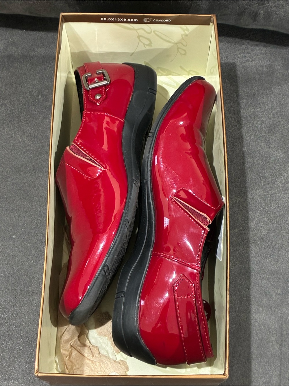 Women’s Red Slip-On Dress Shoes with Buckle Accent Size 6